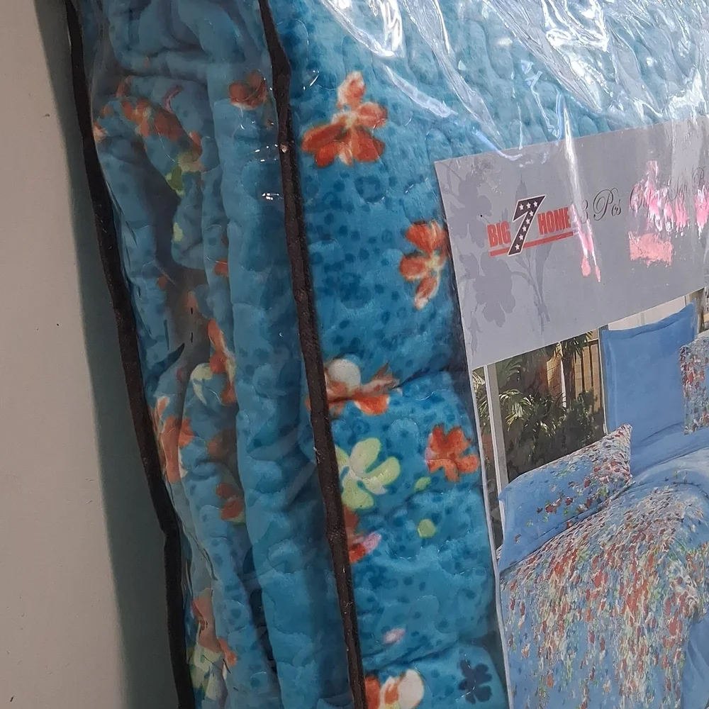 Sky Blue Floral Comforter Set with Multi-Color Accent